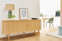 Buffet vintage bois clair chêne avec rangements 2 portes coulissantes L180 cm EPIC
