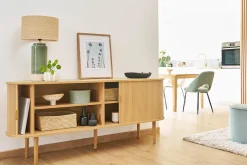 Buffet vintage bois clair chêne avec rangements 2 portes coulissantes L180 cm EPIC