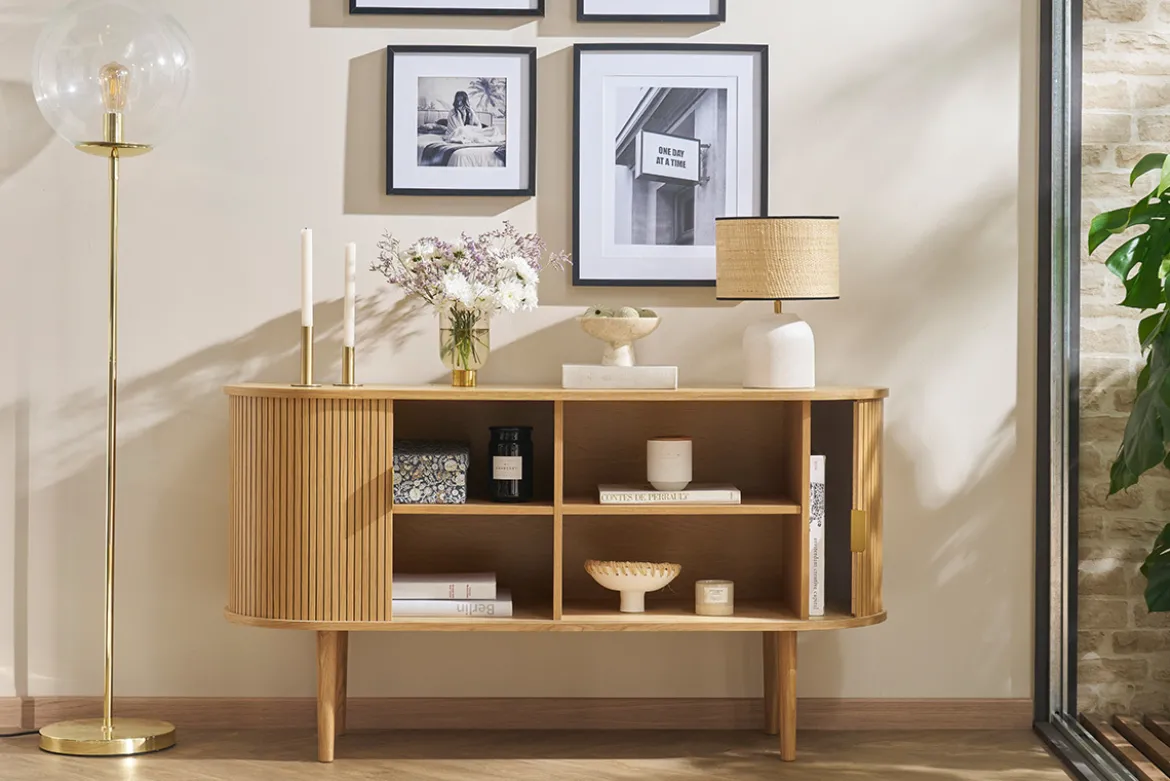 Buffet vintage en bois clair chêne 2 portes coulissantes L138 cm EPIC