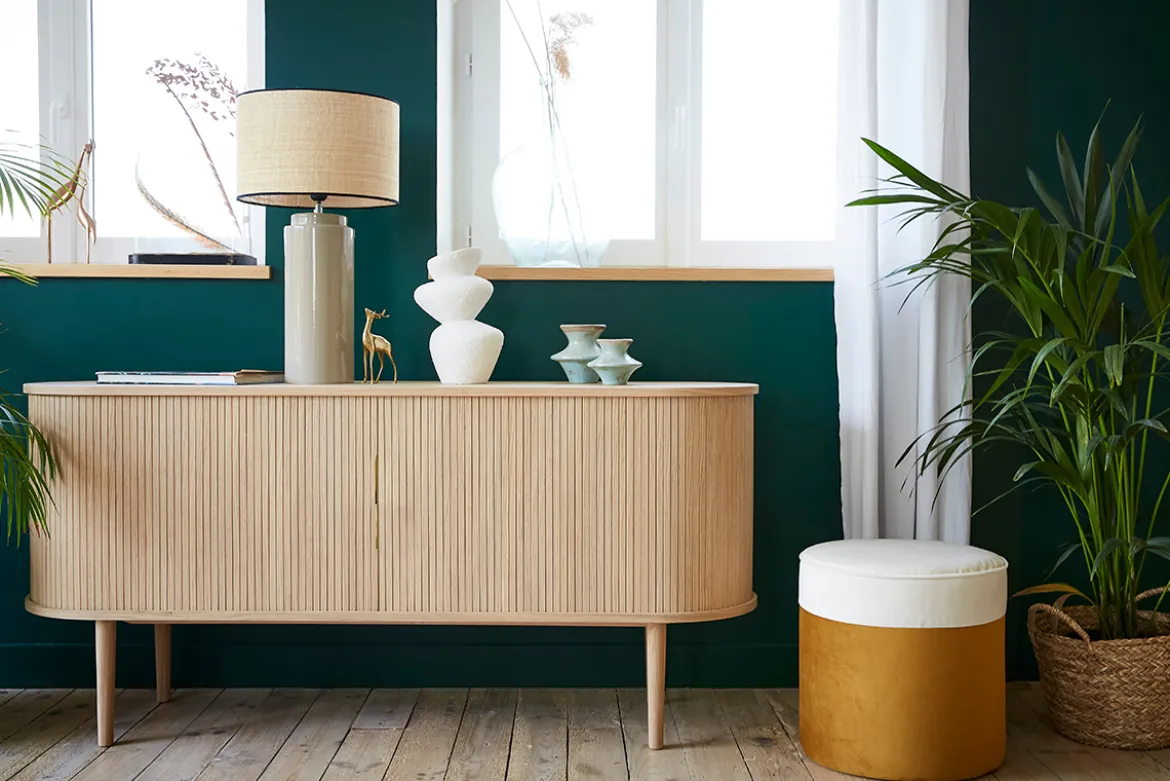 Buffet vintage en bois clair chêne 2 portes coulissantes L160 cm EPIC