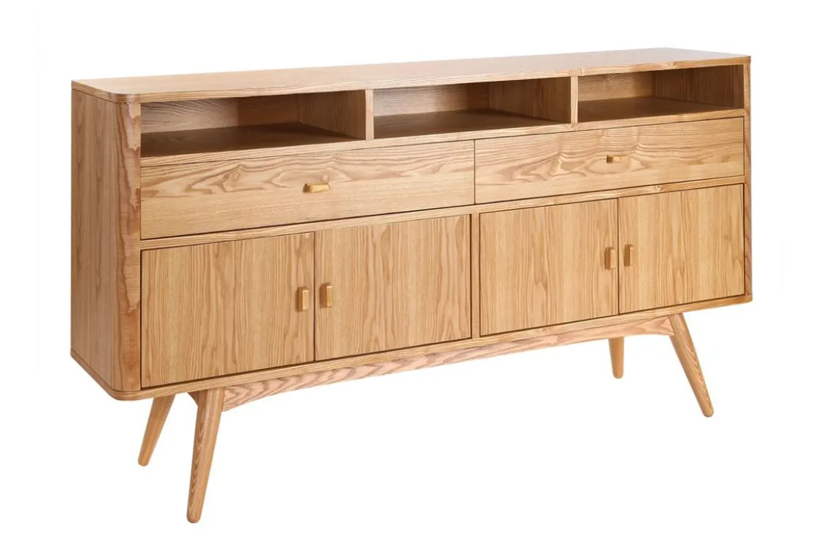 Buffet vintage en bois clair 4 portes 2 tiroirs L160 cm NORDECO
