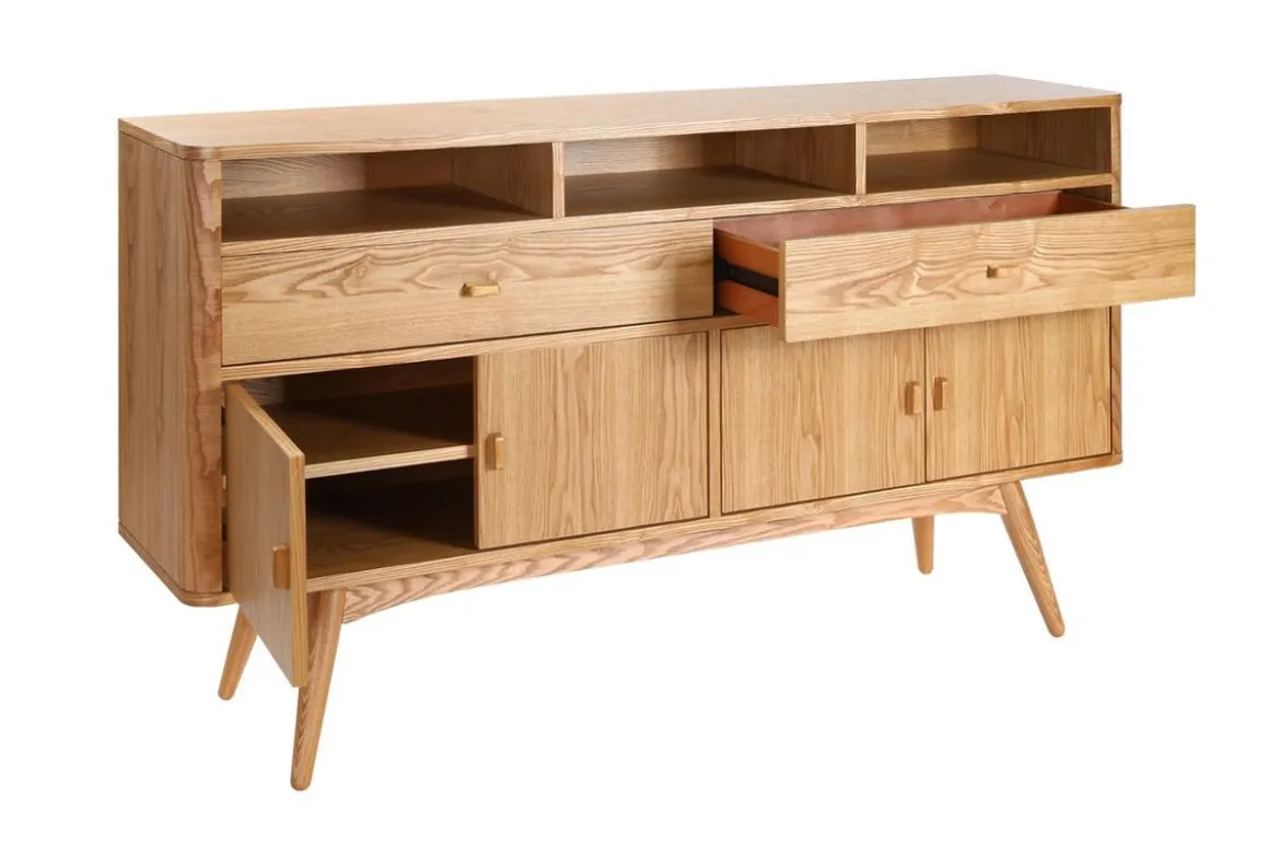 Buffet vintage en bois clair 4 portes 2 tiroirs L160 cm NORDECO