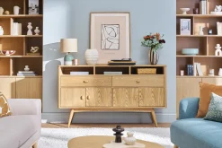 Buffet vintage en bois clair 4 portes 2 tiroirs L160 cm NORDECO