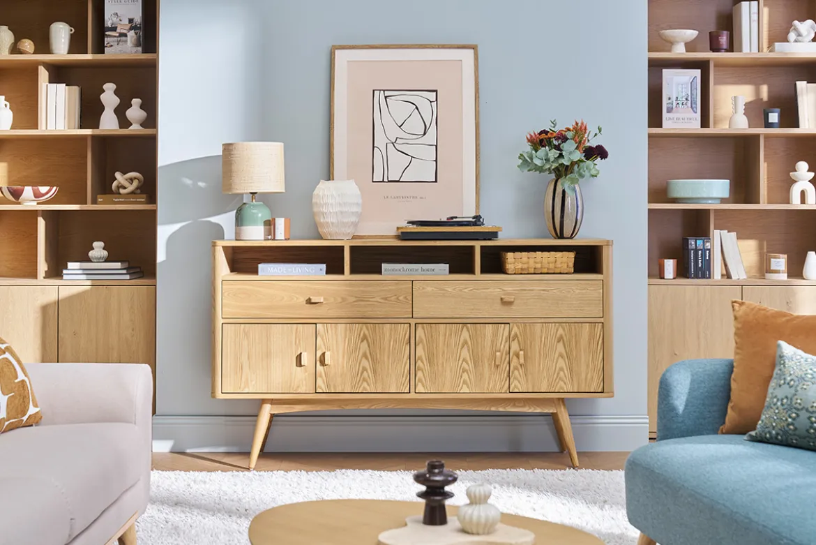 Buffet vintage en bois clair 4 portes 2 tiroirs L160 cm NORDECO