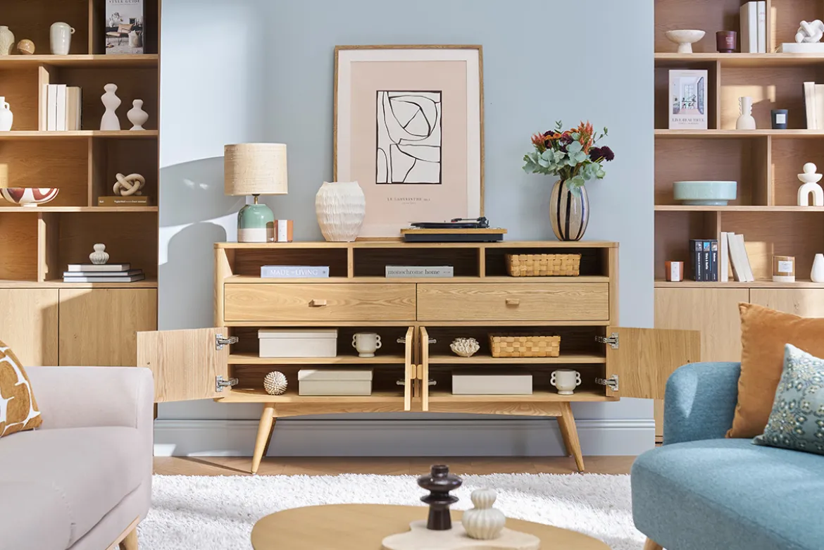 Buffet vintage en bois clair 4 portes 2 tiroirs L160 cm NORDECO