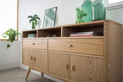 Buffet vintage en bois clair 4 portes 2 tiroirs L160 cm NORDECO
