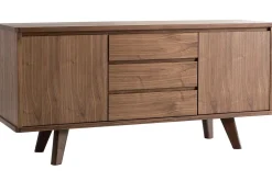 Buffet vintage en bois foncé noyer 2 portes 3 tiroirs L160 cm FIFTIES