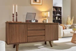 Buffet vintage en bois foncé noyer 2 portes 3 tiroirs L160 cm FIFTIES