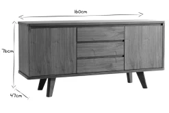 Buffet vintage en bois foncé noyer 2 portes 3 tiroirs L160 cm FIFTIES