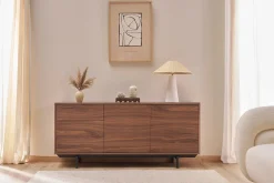Buffet vintage en bois foncé noyer 2 portes 3 tiroirs L160 cm MANNY