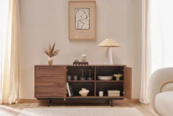 Buffet vintage en bois foncé noyer 2 portes 3 tiroirs L160 cm MANNY
