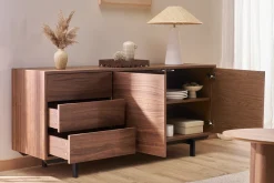 Buffet vintage en bois foncé noyer 2 portes 3 tiroirs L160 cm MANNY