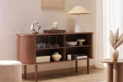 Buffet vintage en bois foncé noyer 2 portes coulissantes L160 cm EPIC