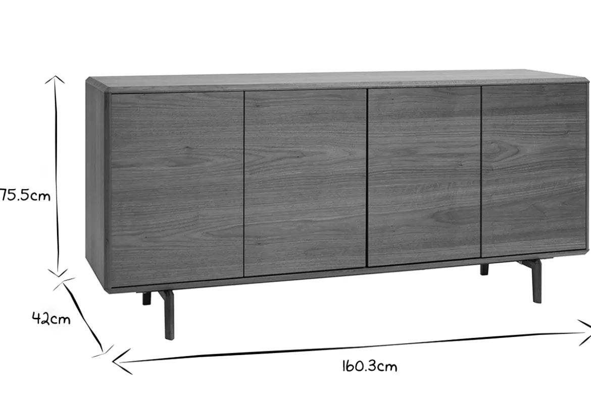 Buffet vintage en bois foncé noyer 4 portes L160 cm SUVA