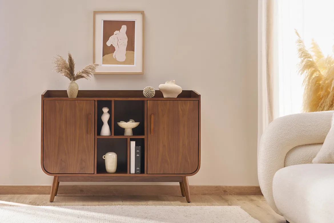Buffet vintage en bois foncé noyer 2 portes L122 cm HALLEN