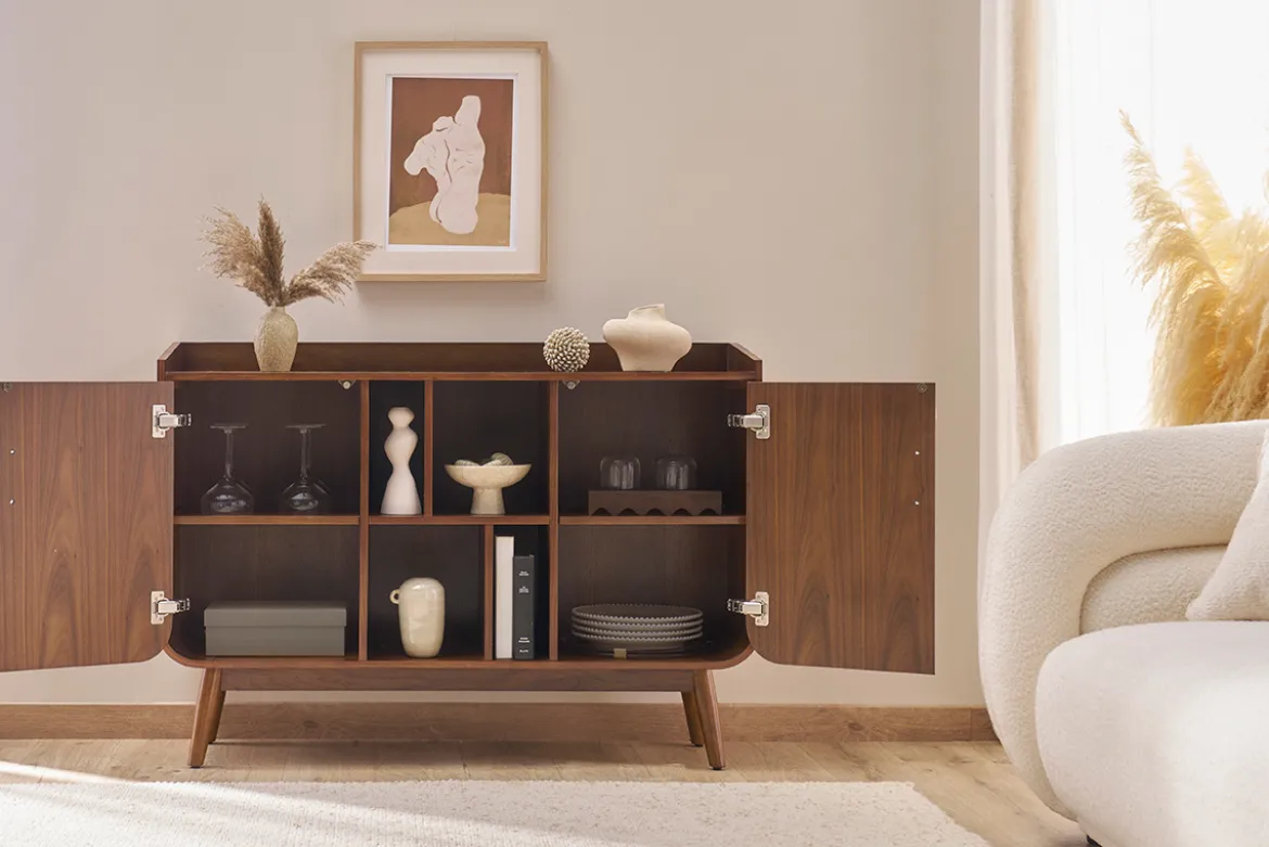 Buffet vintage en bois foncé noyer 2 portes L122 cm HALLEN