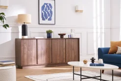 Buffet vintage finition bois foncé noyer 4 portes L180 cm COMO