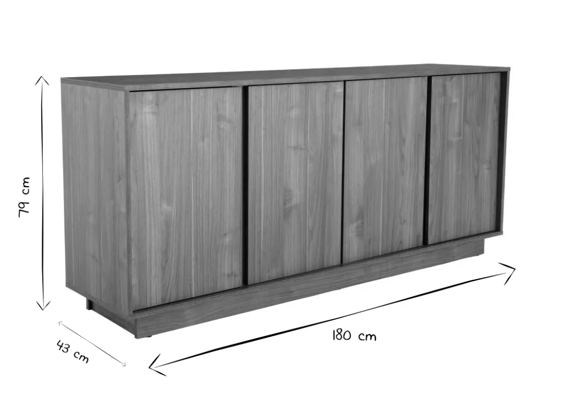 Buffet vintage finition bois foncé noyer 4 portes L180 cm COMO
