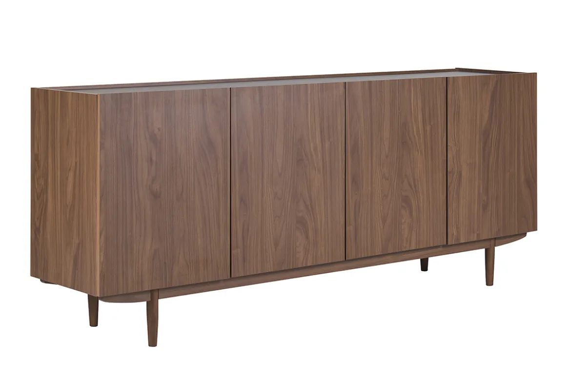 Buffet vintage finition bois foncé noyer 4 portes L180 cm SANAA