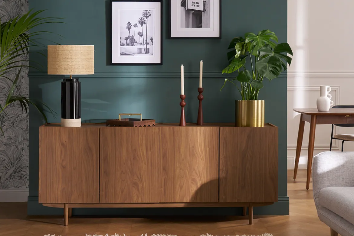 Buffet vintage finition bois foncé noyer 4 portes L180 cm SANAA