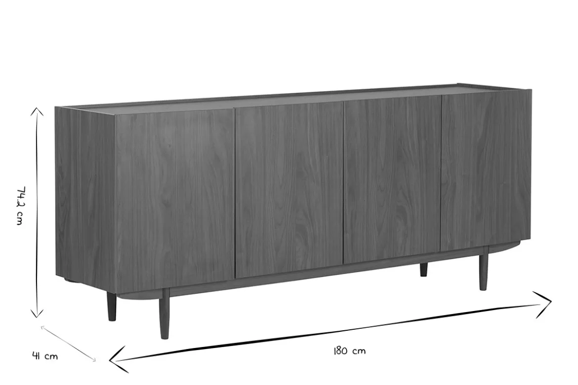 Buffet vintage finition bois foncé noyer 4 portes L180 cm SANAA