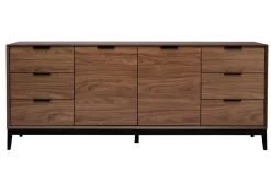 Buffet vintage finition bois foncé noyer et métal noir avec rangements L180 cm SARTO