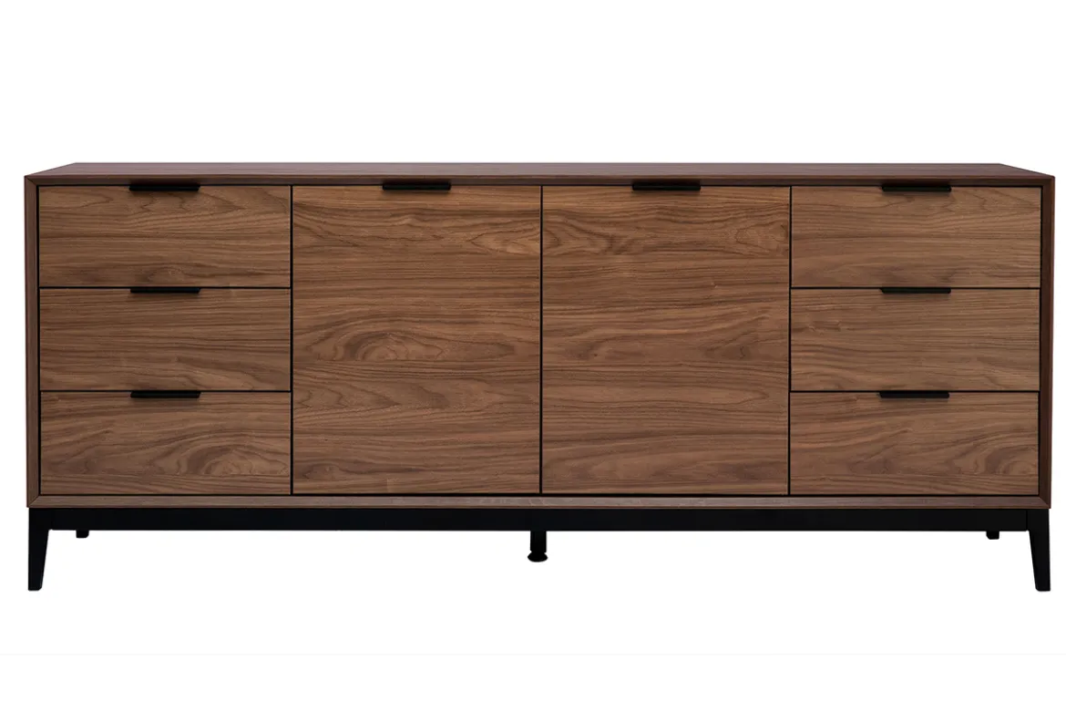 Buffet vintage finition bois foncé noyer et métal noir avec rangements L180 cm SARTO