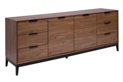 Buffet vintage finition bois foncé noyer et métal noir avec rangements L180 cm SARTO