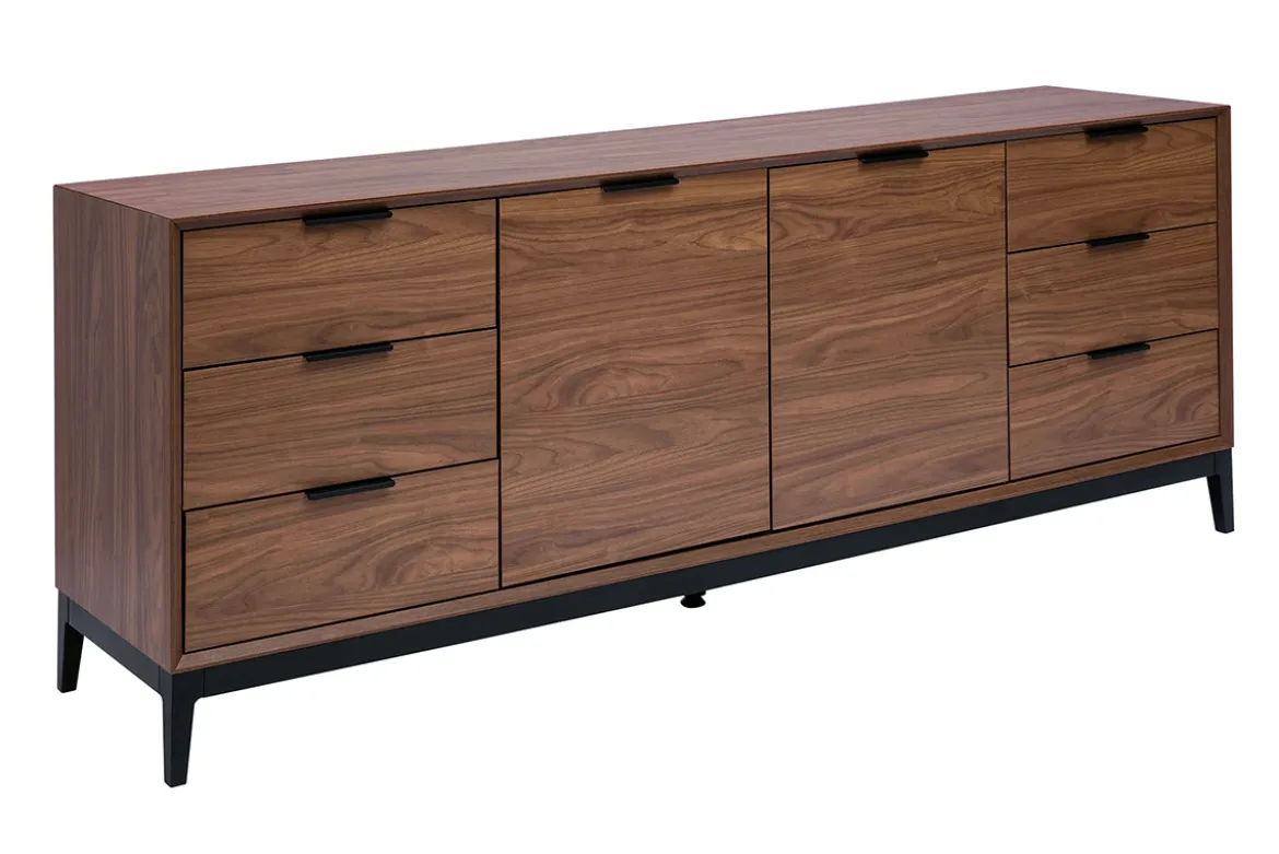 Buffet vintage finition bois foncé noyer et métal noir avec rangements L180 cm SARTO