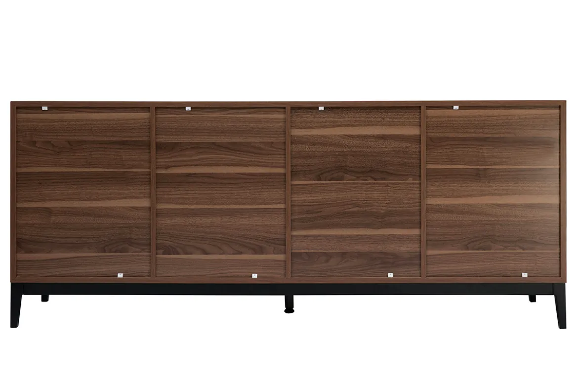 Buffet vintage finition bois foncé noyer et métal noir avec rangements L180 cm SARTO