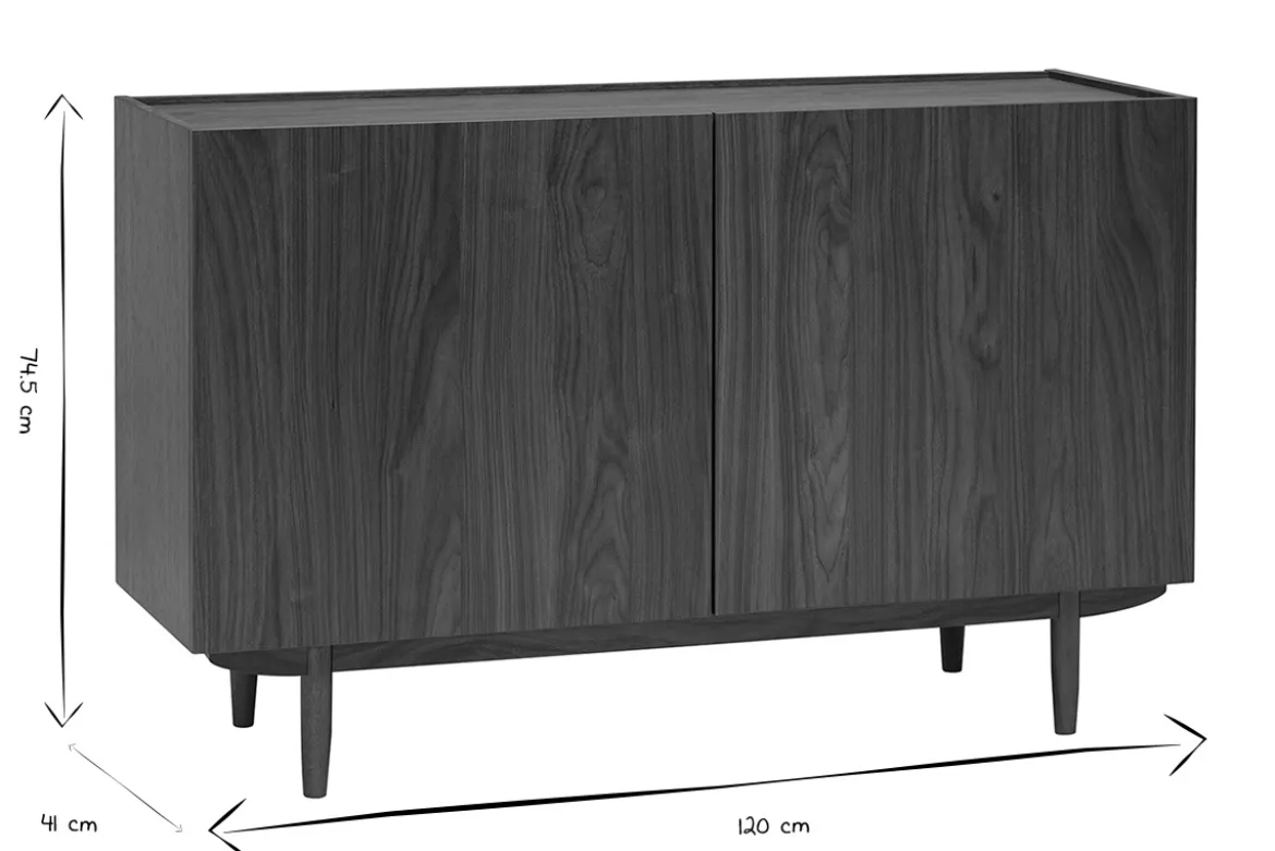 Buffet vintage finition bois foncé noyer 2 portes L120 cm SANAA