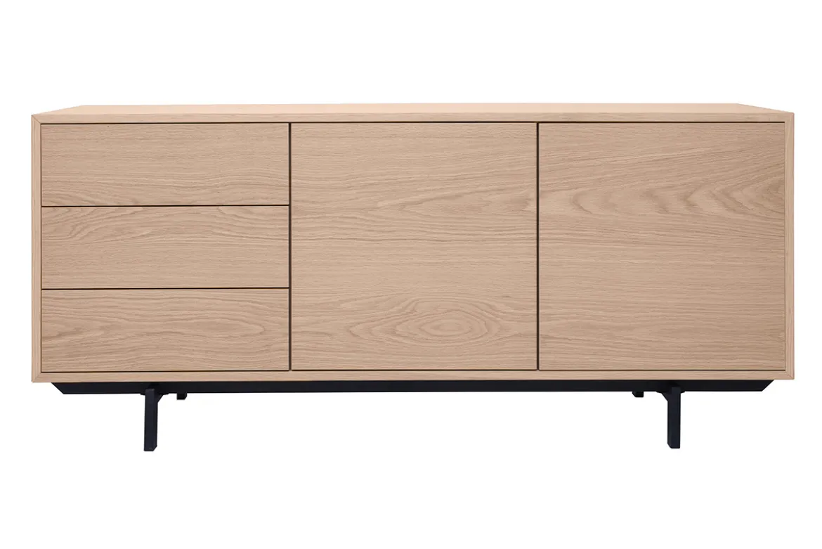Buffet vintage finition bois chêne 2 portes 3 tiroirs L160 cm MANNY