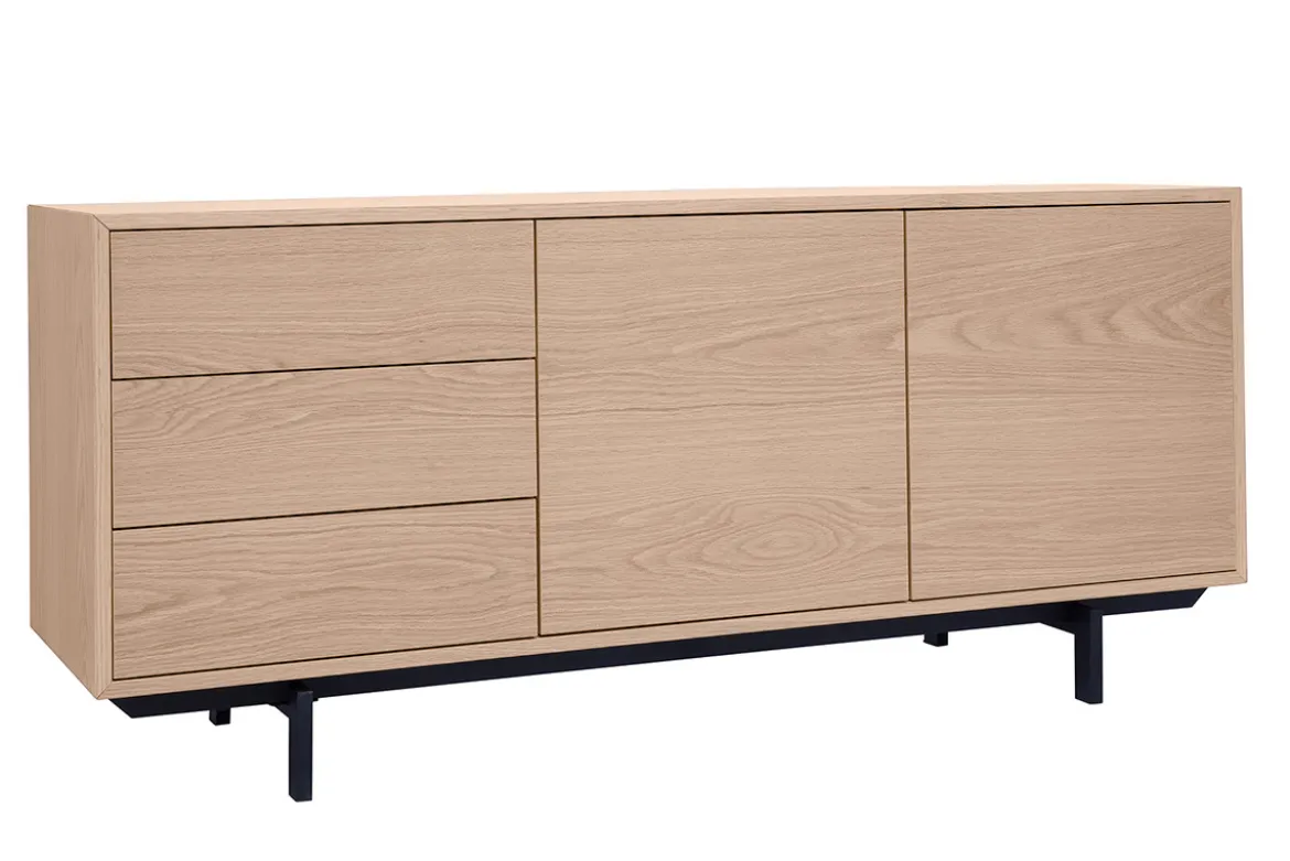Buffet vintage finition bois chêne 2 portes 3 tiroirs L160 cm MANNY