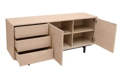Buffet vintage finition bois chêne 2 portes 3 tiroirs L160 cm MANNY