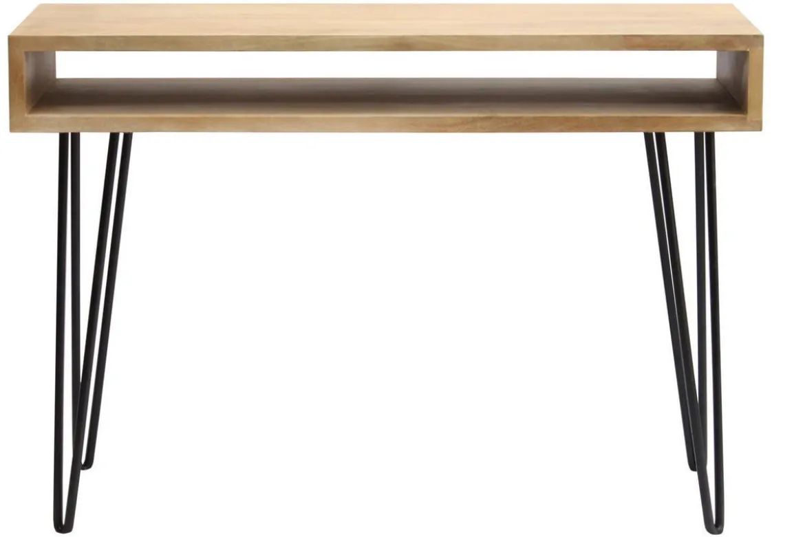 Bureau avec rangement en bois manguier massif et métal noir L116 cm VIBES