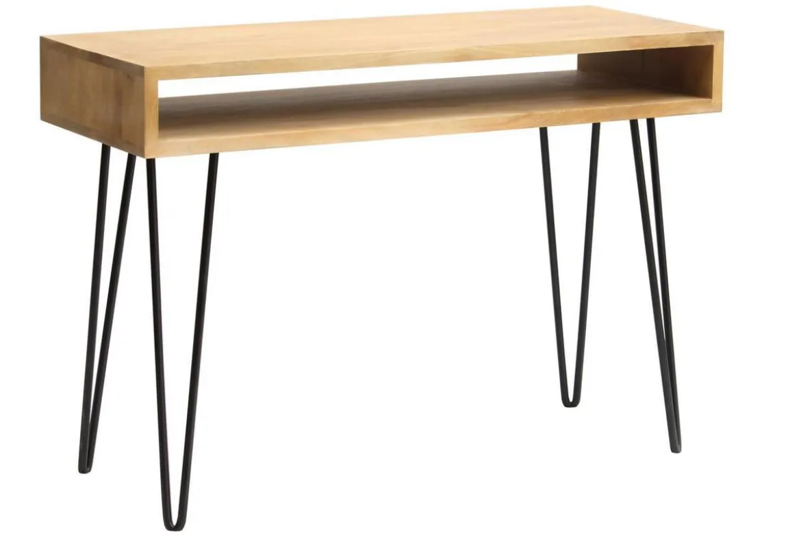Bureau avec rangement en bois manguier massif et métal noir L116 cm VIBES