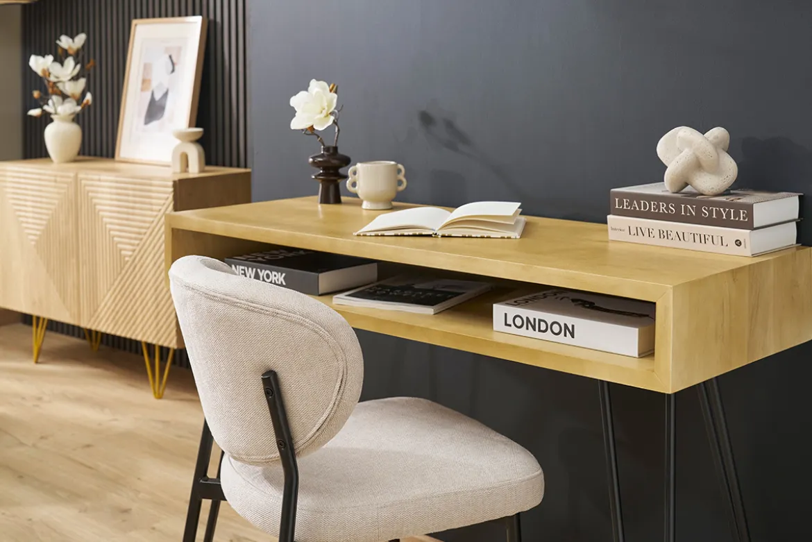 Bureau avec rangement en bois manguier massif et métal noir L116 cm VIBES