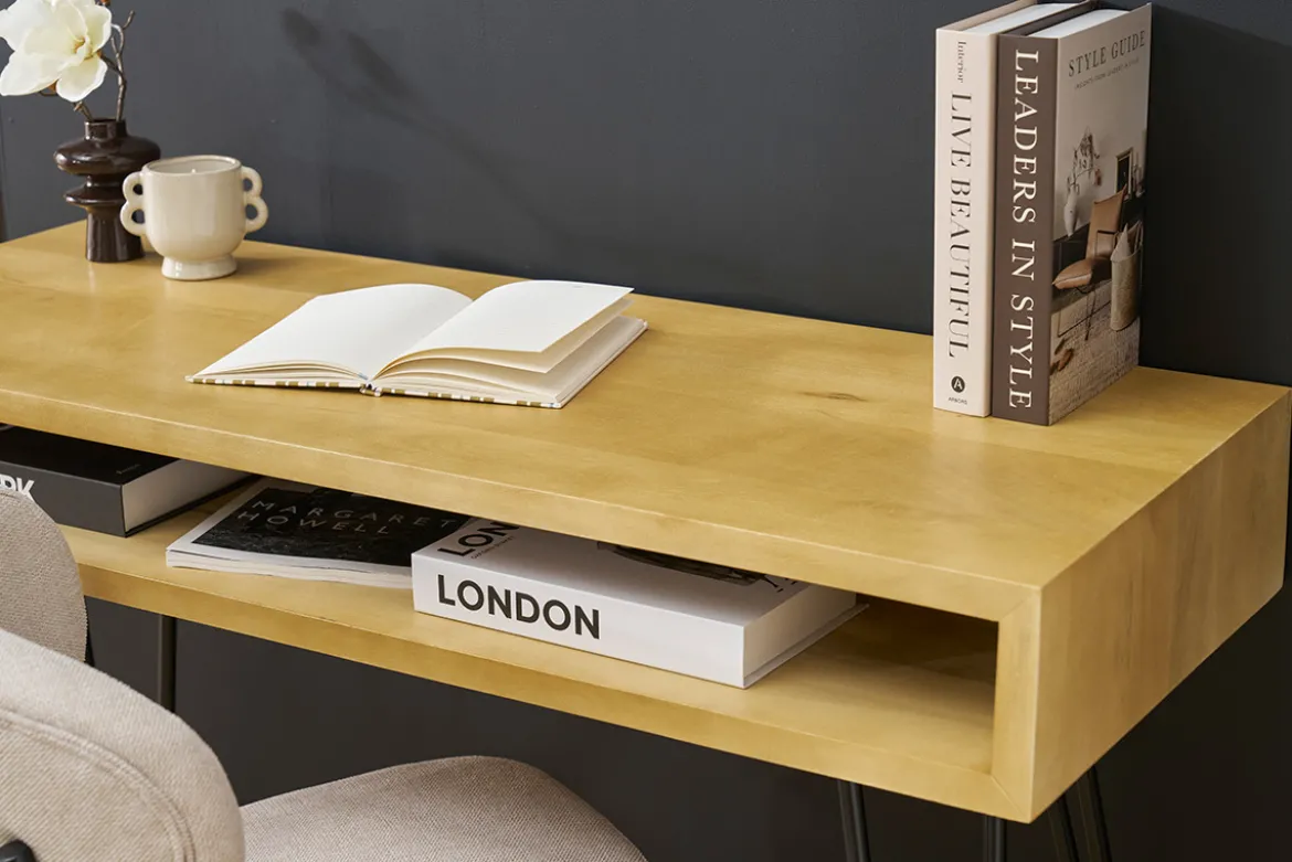Bureau avec rangement en bois manguier massif et métal noir L116 cm VIBES