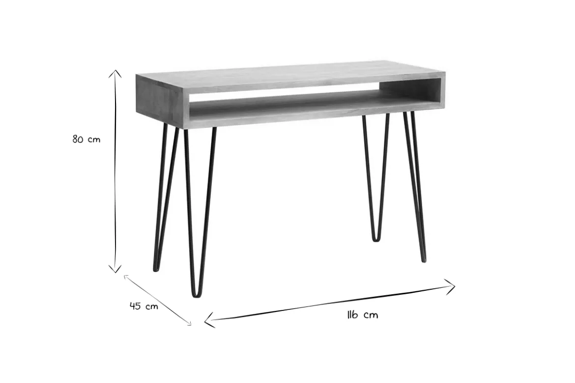 Bureau avec rangement en bois manguier massif et métal noir L116 cm VIBES
