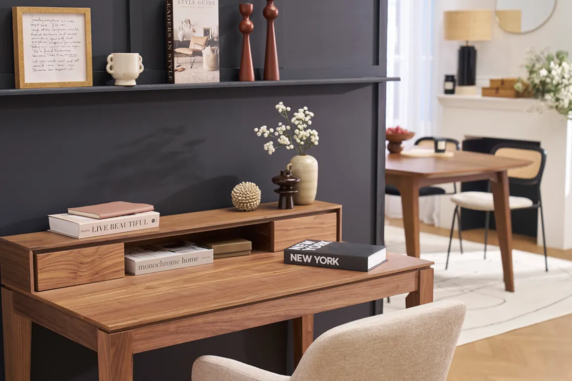 Bureau avec rangements bois foncé noyer L110 cm SEKRET