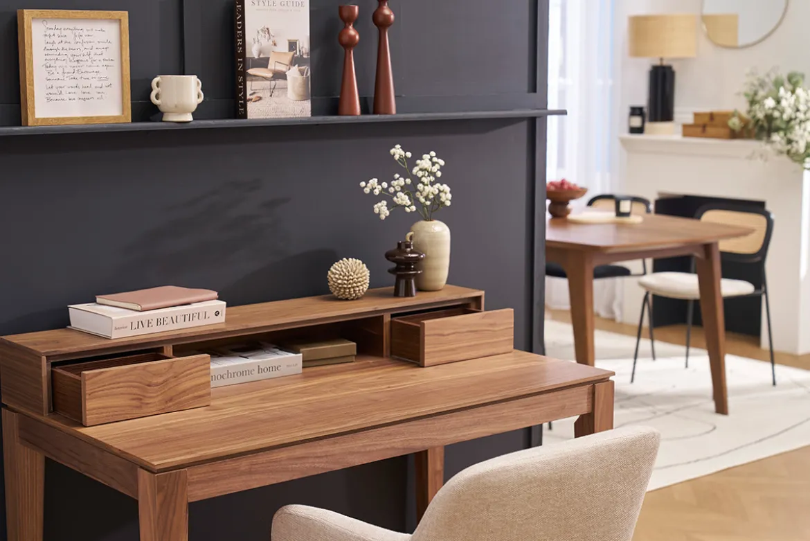 Bureau avec rangements bois foncé noyer L110 cm SEKRET