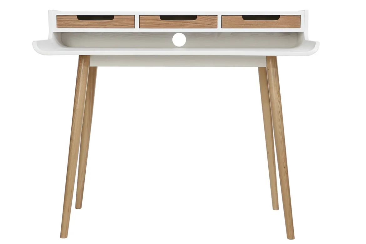 Bureau avec rangements scandinave bois clair et blanc L110 cm OPUS
