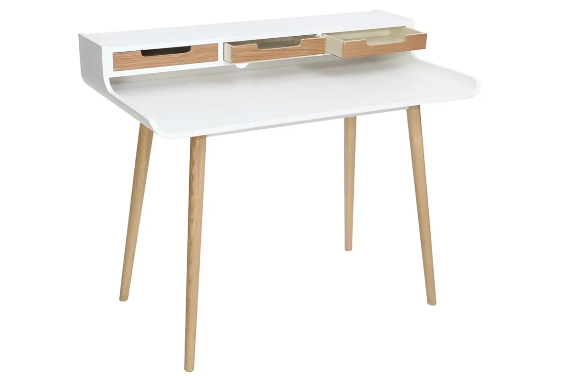 Bureau avec rangements scandinave bois clair et blanc L110 cm OPUS