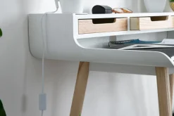 Bureau avec rangements scandinave bois clair et blanc L110 cm OPUS