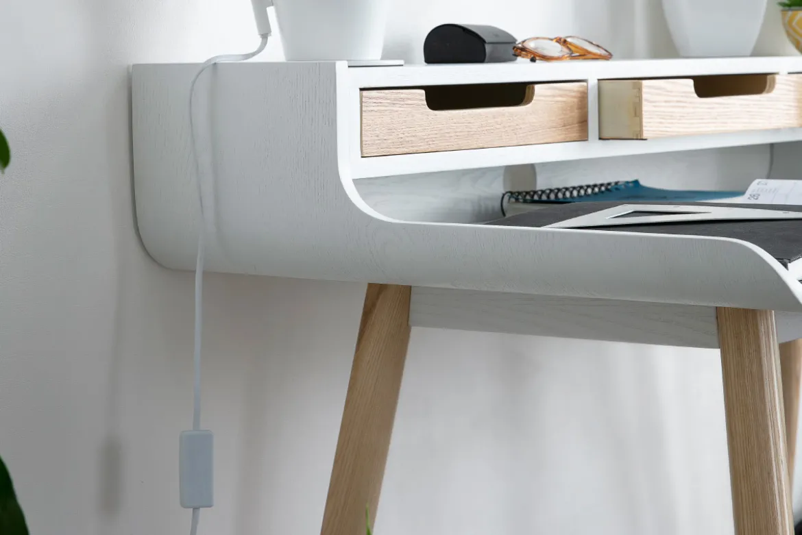 Bureau avec rangements scandinave bois clair et blanc L110 cm OPUS