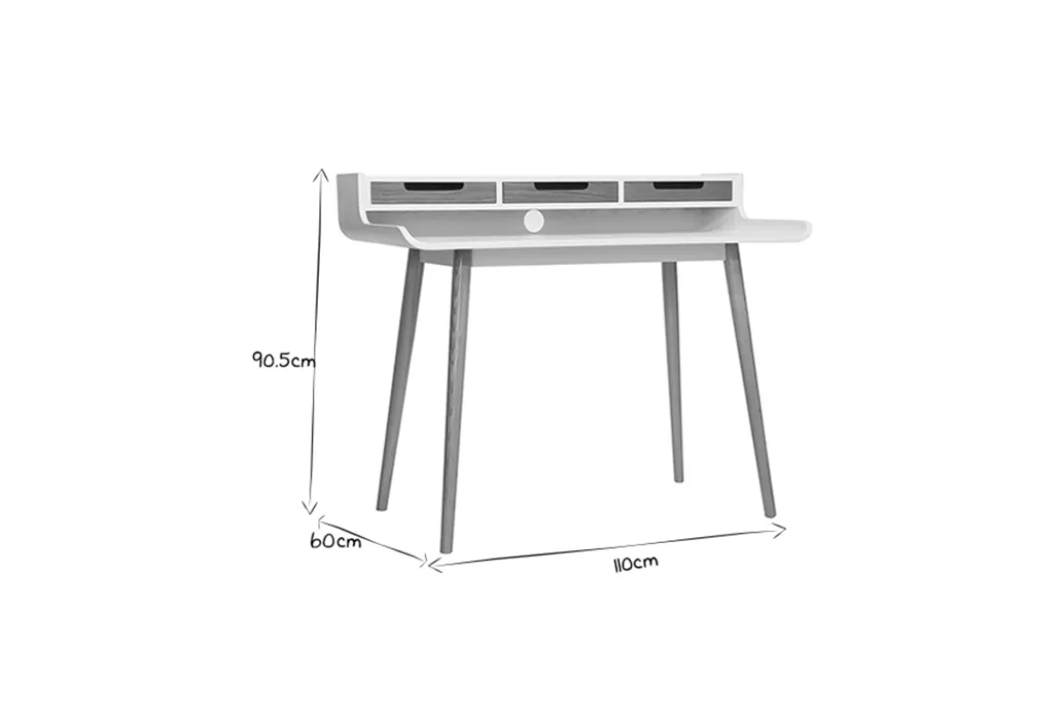 Bureau avec rangements scandinave bois clair et blanc L110 cm OPUS