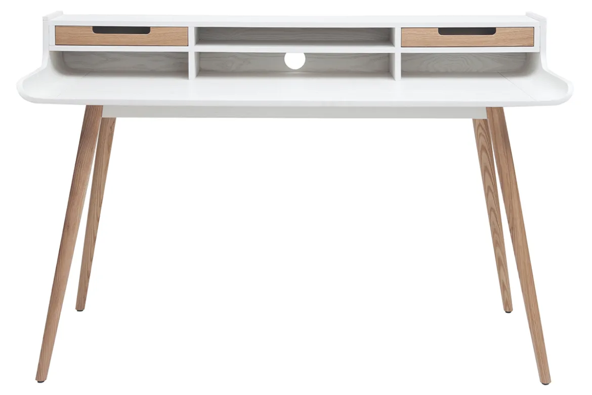 Bureau avec rangements scandinave blanc et bois clair L140 cm OPUS