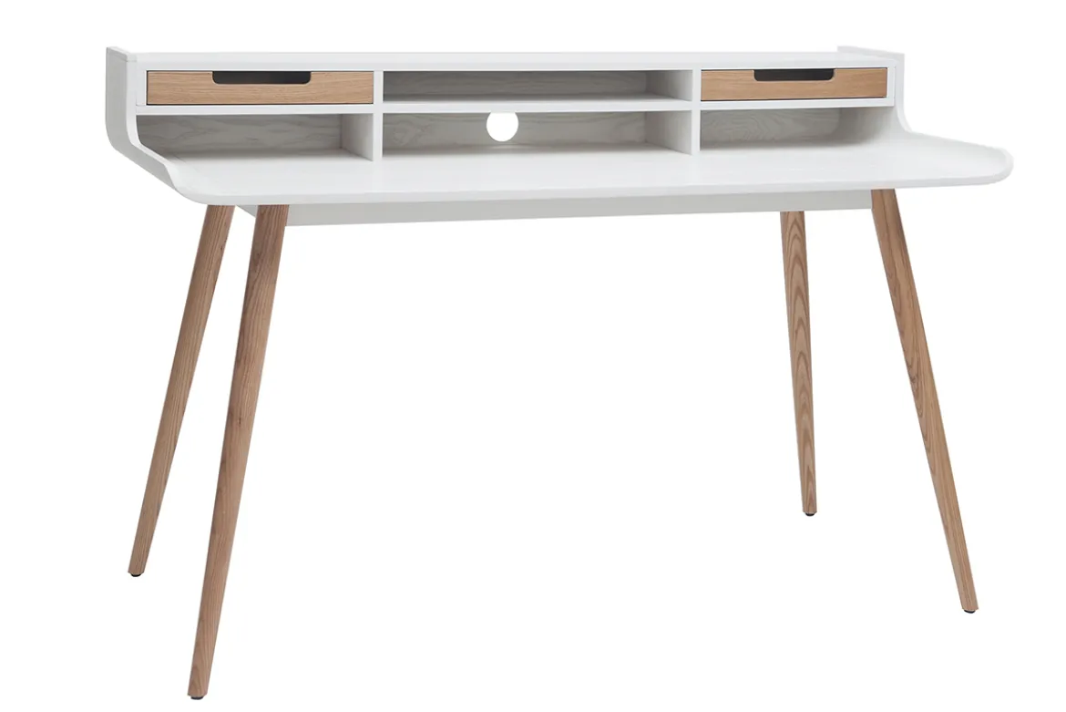 Bureau avec rangements scandinave blanc et bois clair L140 cm OPUS