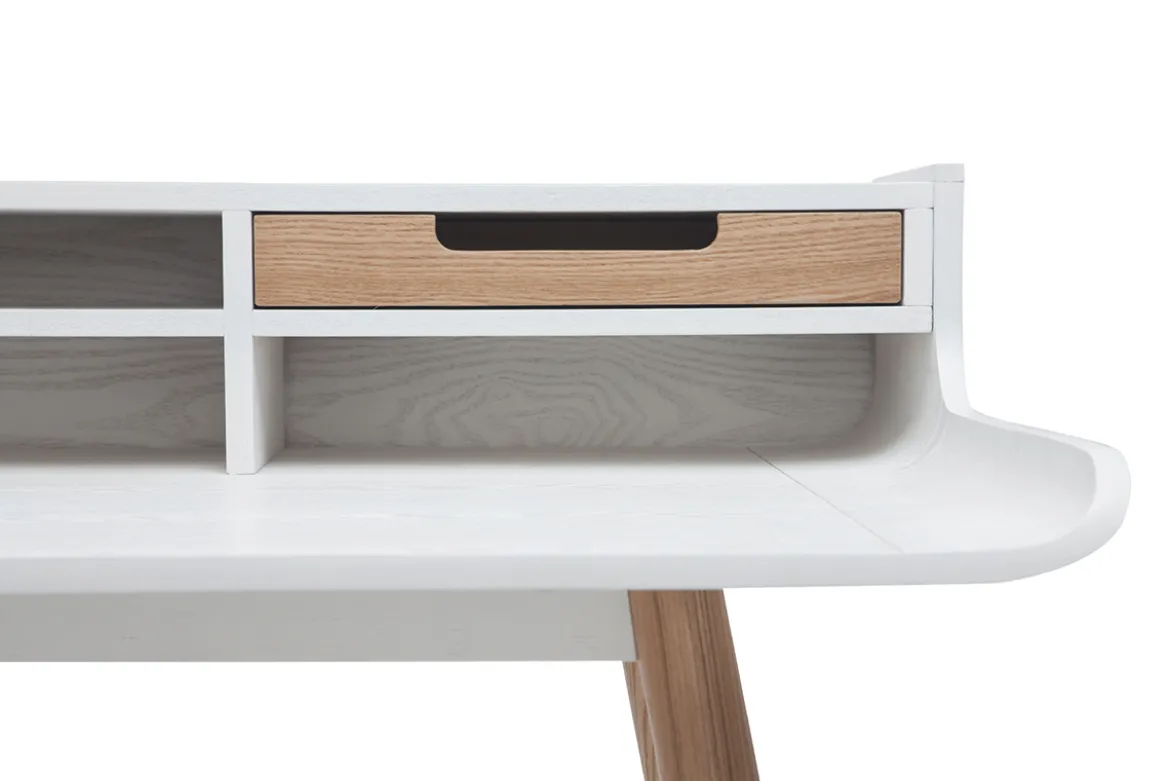 Bureau avec rangements scandinave blanc et bois clair L140 cm OPUS