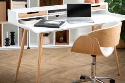 Bureau avec rangements scandinave blanc et bois clair L140 cm OPUS